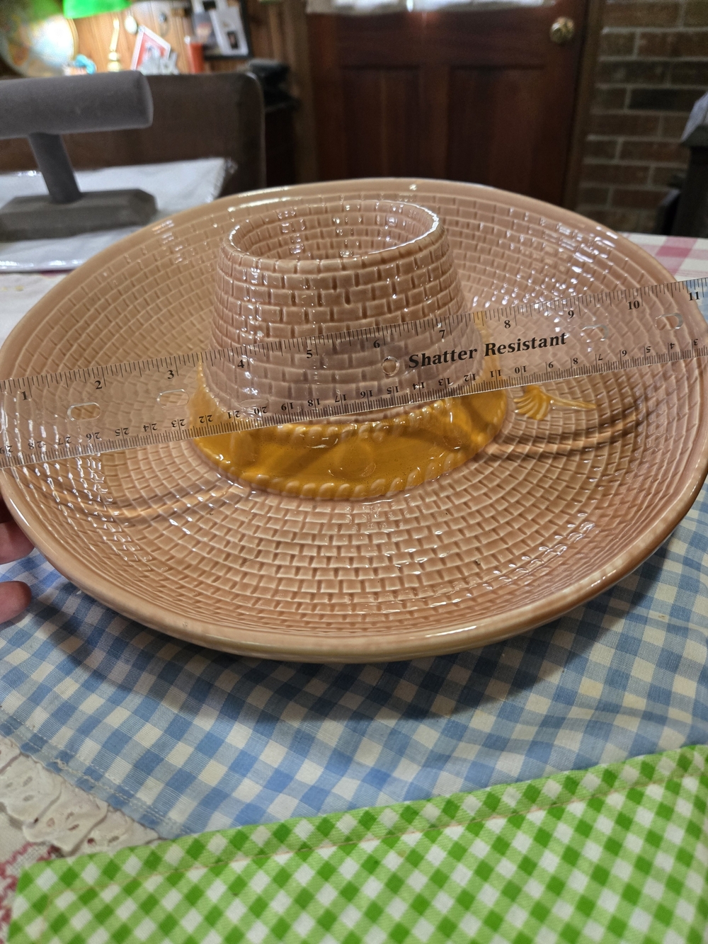 Ceramic Sombrero Chip & Dip Serving Bowl - Beige with Yellow Accent